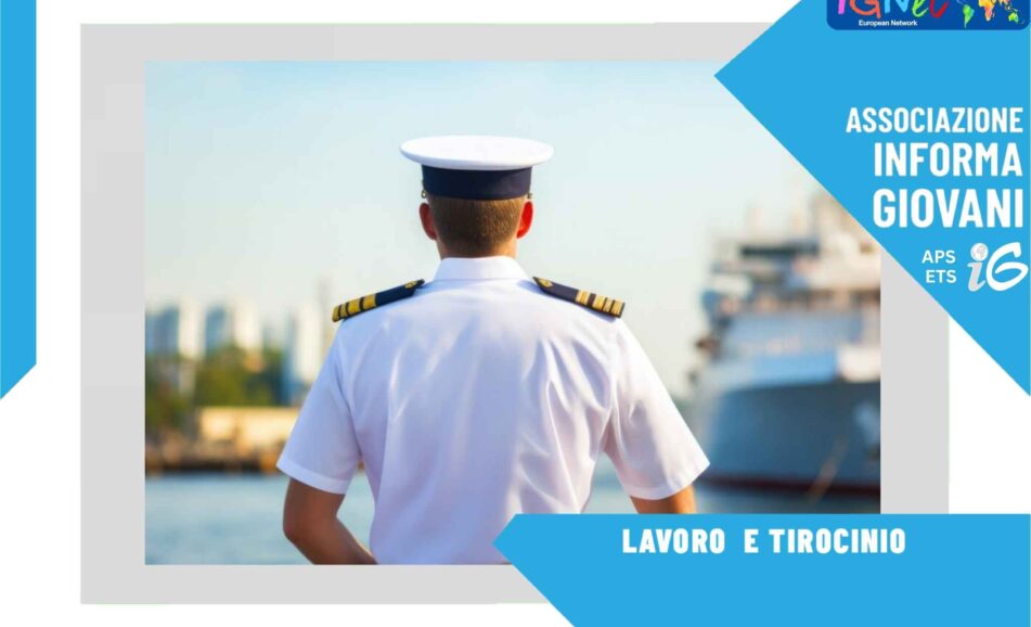 volontario della marina militare di spalle e logo relativo